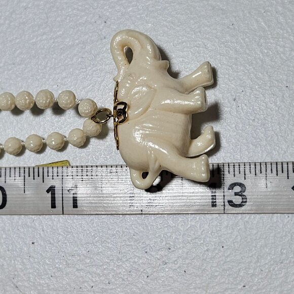 Vintage Carved Lucky Elephant Bead Necklace Gold Accents Fashion Jewelry Women - Picture 7 of 7